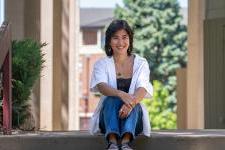 Emmy Radin sits for a photo on the DU campus.